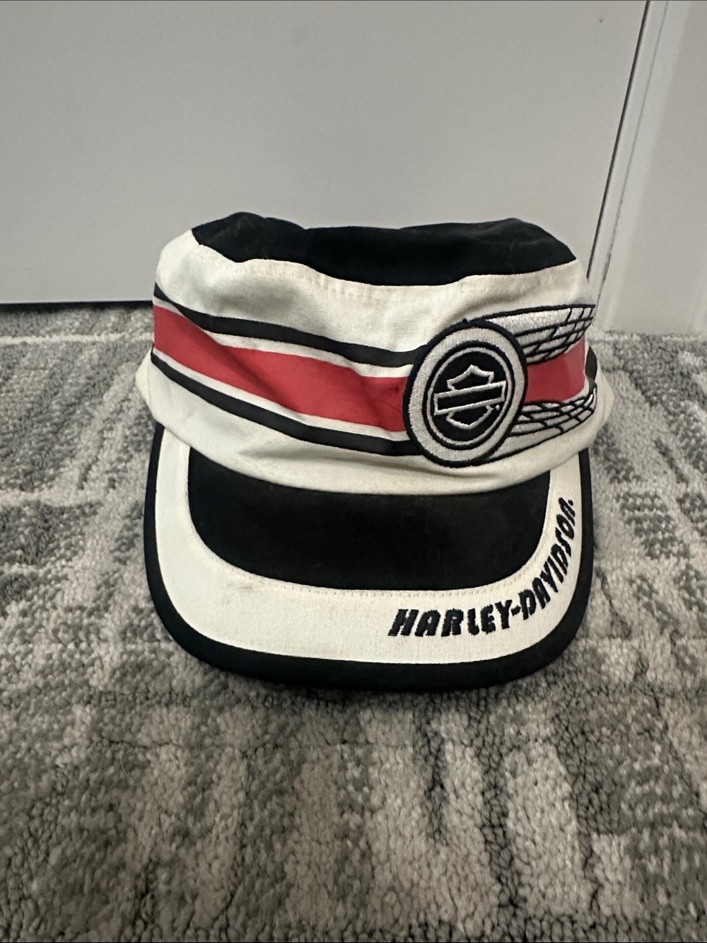 Harley-Davidson Black, White & Red Cadet Cap with Winged Emblem - Picture 1 of 1